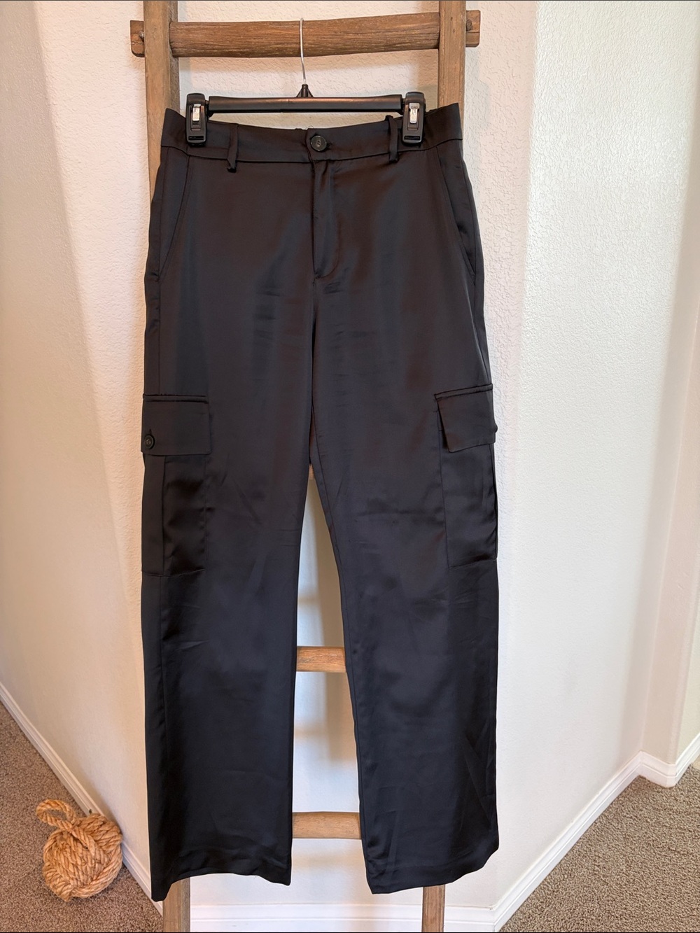 Satin Black Cargo Pants
